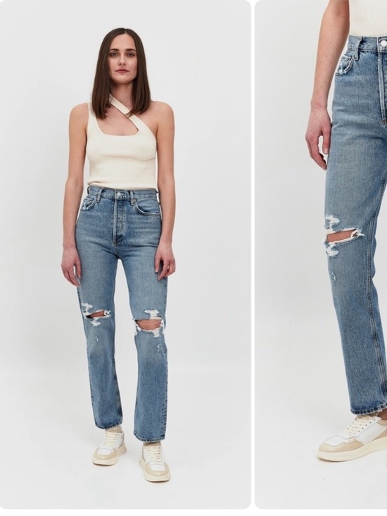 Agolde Denim - AGOLDE Riley High Rise Straight Crop Jeans Size 28 Distressed Denim